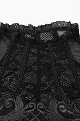 Black Off Shoulder Print Stitching Irregular Mesh Women's Gothic Dress - Product - 5