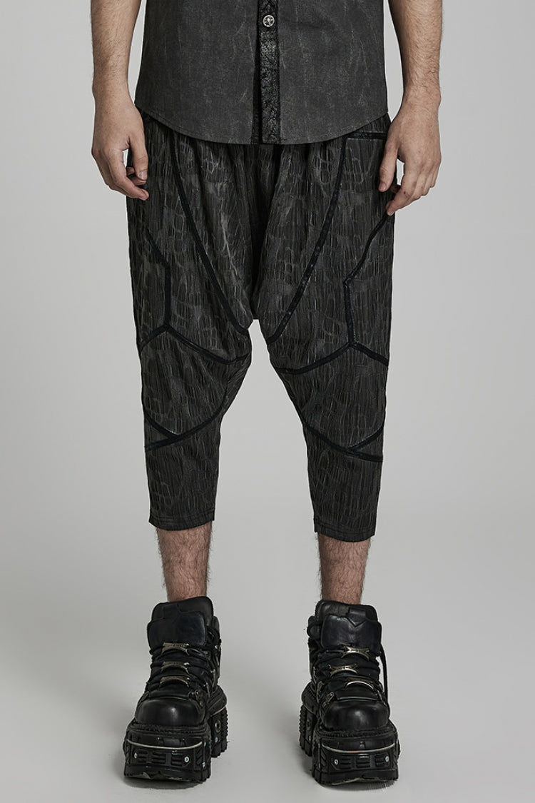 Black Stripes Print Baggy Men's Punk Pants - Black - 1