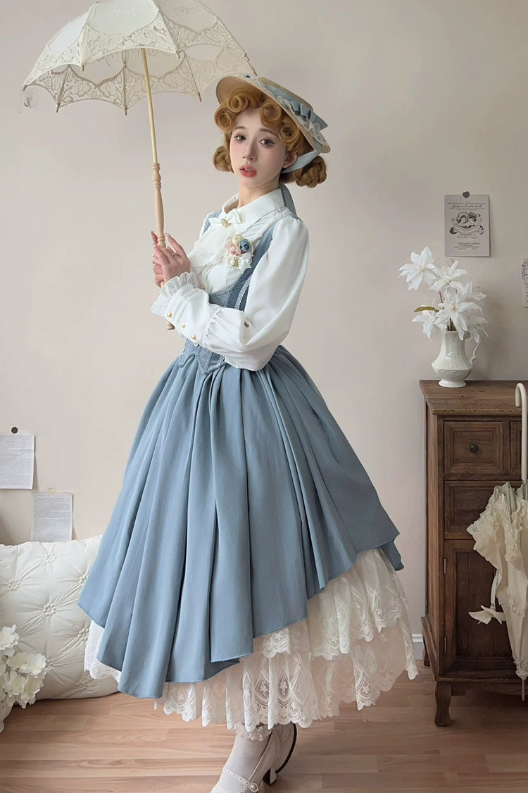 [Dreamlike Realm] Sleeveless Printed Ruffled Embroidered Bustier Elegant Sweet Lolita Jsk Dress 4 Colors - Product - 10