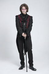 Black/Red Sleeveless Lace-Up Zipper Men's Gothic Swallow-tailed Vest - Product - 10