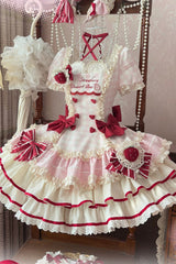 Pink [Sweetheart Strawberry Bunny] Square Collar Short Sleeves Triple-Layered Printed Ruffled Bow Sweet Lolita Dress - Product - 4