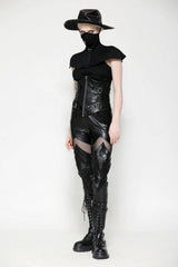 Black Lace-Up Metal Buckled Zippered Women's Punk Underbust Corset - Product - 7