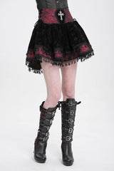 Black/Red Cross Tassel Print Women's Gothic Skirt - Black/Red - 1