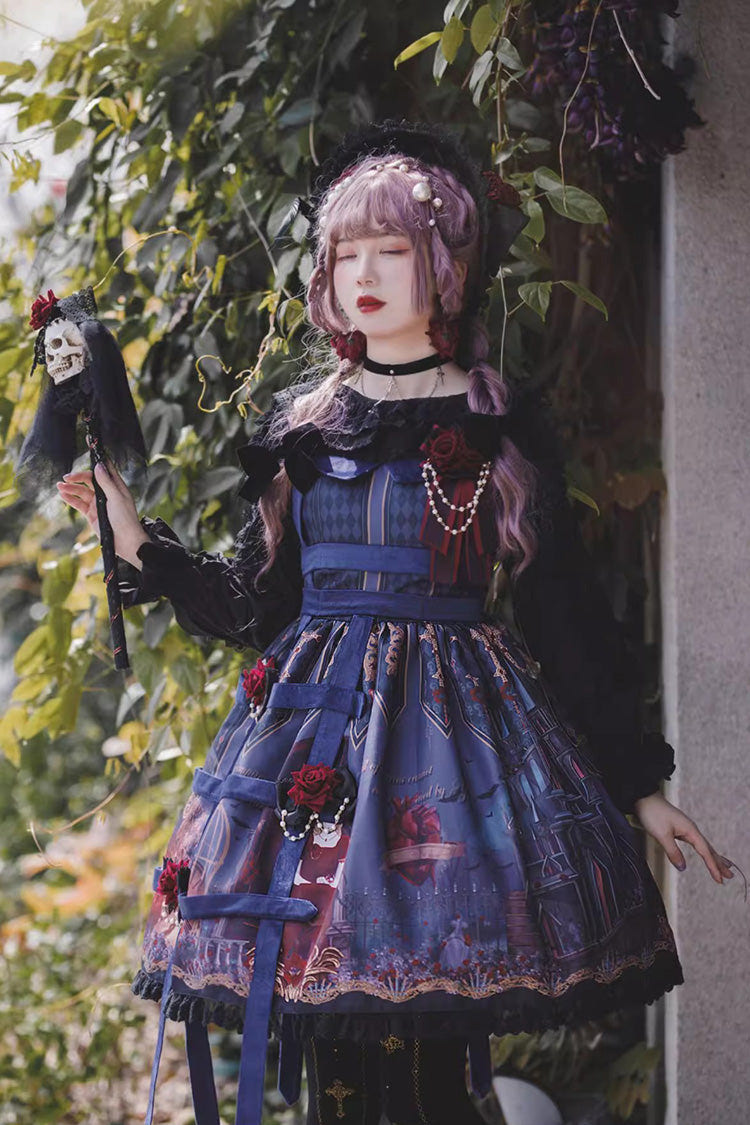 Midnight Magic Church Print Ruffle Punk Lolita Jsk Dress 3 Colors - Product - 6
