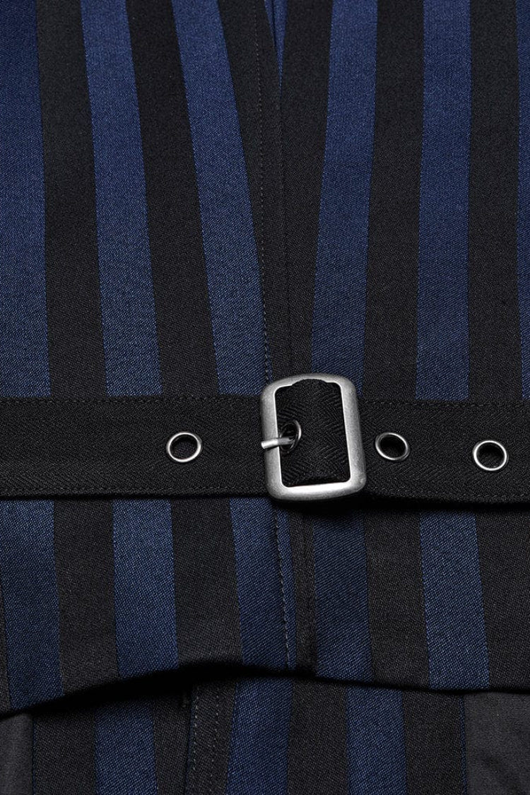 Black/Blue V Collar Sleeveless Striped Print Buckle Men's Punk Vest - Product - 8