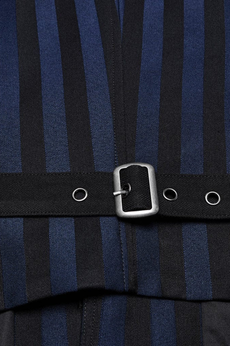 Black/Blue V Collar Sleeveless Striped Print Buckle Men's Punk Vest - Product - 8