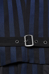 Black/Blue V Collar Sleeveless Striped Print Buckle Men's Punk Vest - Product - 8