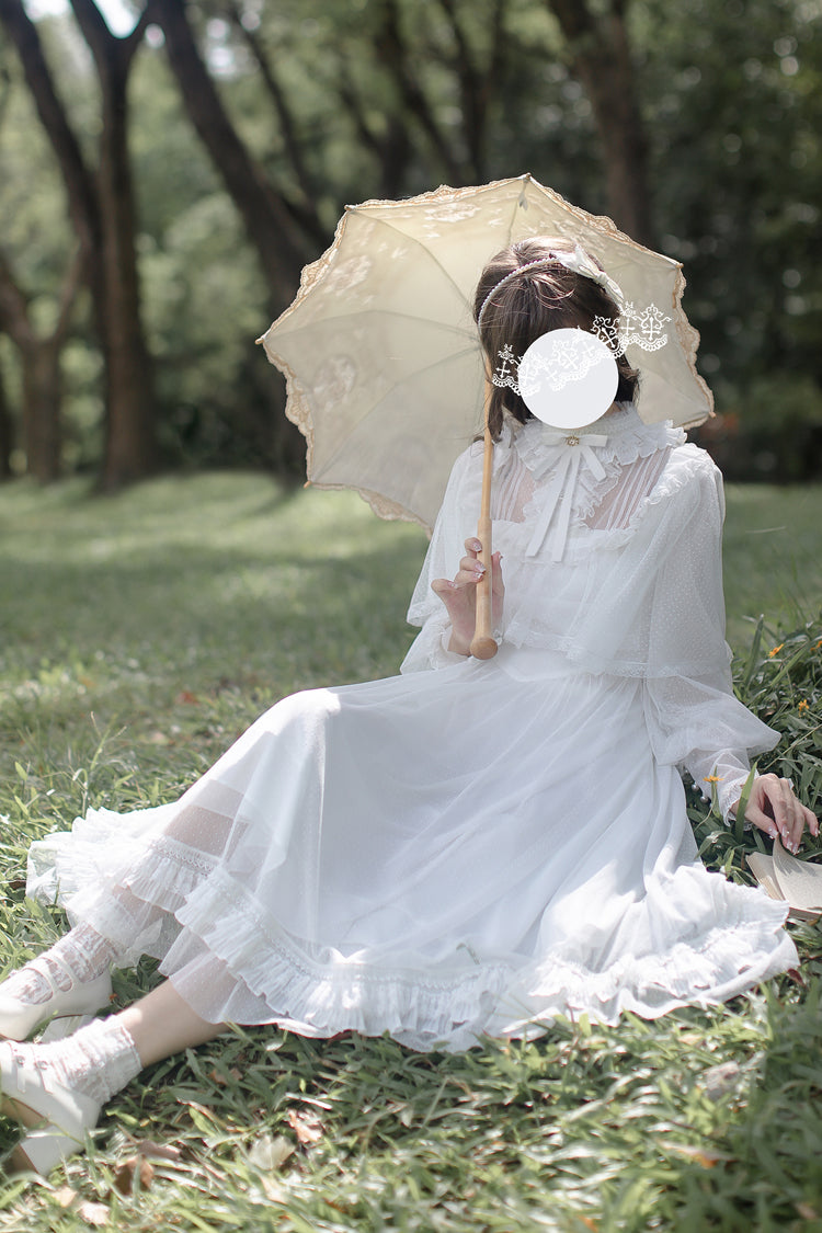 White [Enchanted Daydream] Long Sleeves Bowknot Lace Sweet Elegant Lolita Dress - Product - 6