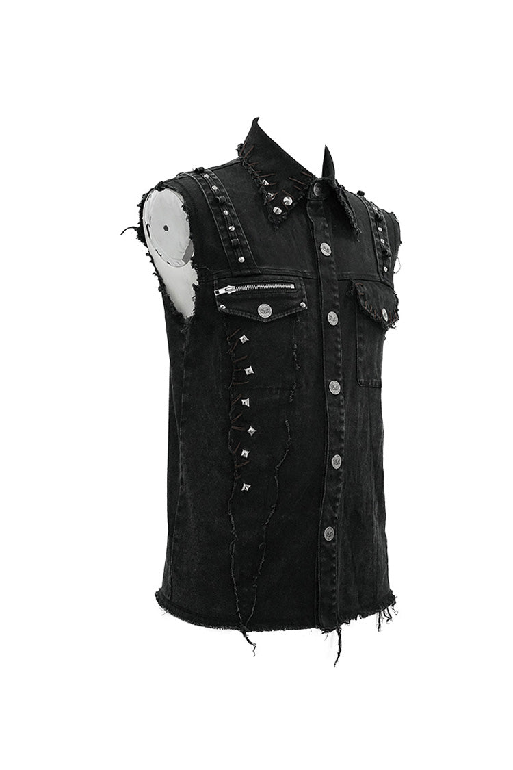 Black Faded Shoulder Bullet Clip Rivet Men's Punk Waistcoat - Product - 7