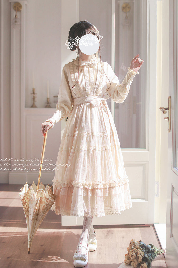 Ivory Sleeveless Ruffle Lace Sweet Japanese Elegant Lolita Jumper Dress - Product - 5