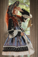 Multi-Color Ruffled Sleeve Retro Printed High Waist Classic Lolita OP Dress - Product - 4