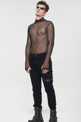 Black Gothic Elasticity Perspective Rhombus Net Yarn Men's Shirt - Product - 3