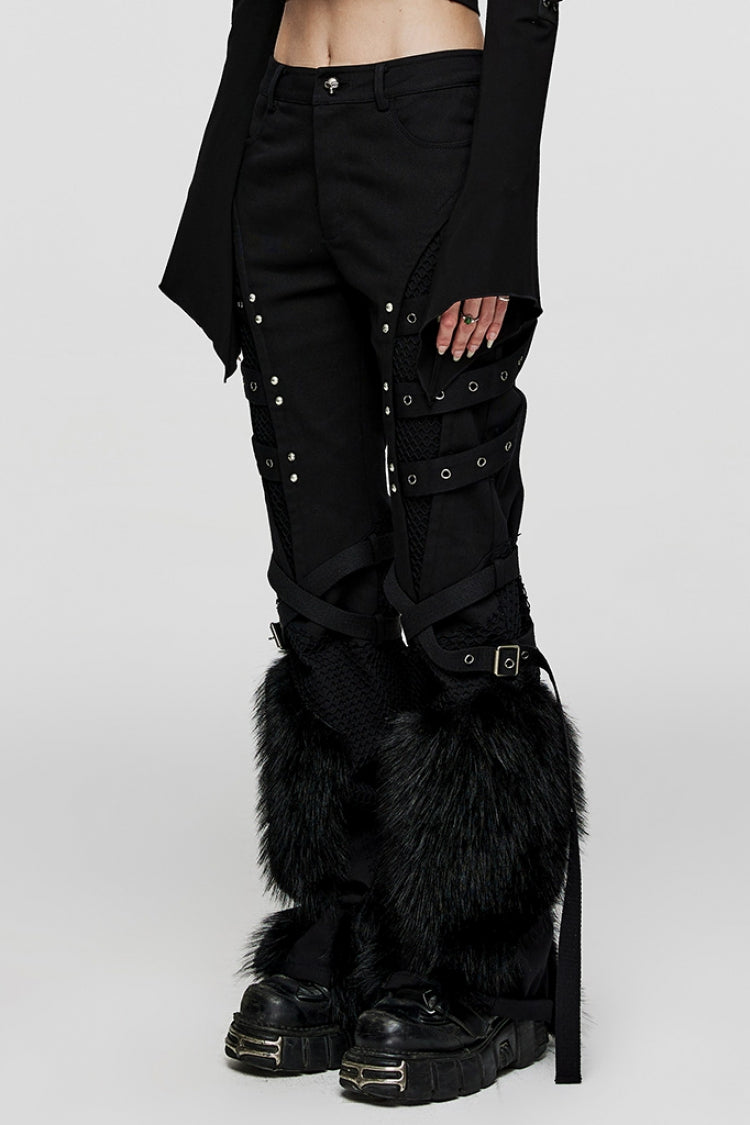 Black Eyelet Stitching Metal Mesh Women's Steampunk Fluffy Pants - Product - 2