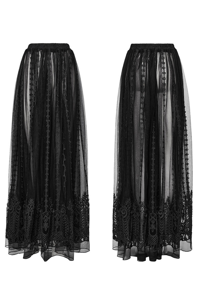 Black Floral Embroidery Mesh Women's Gothic Skirt - Product - 5