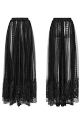 Black Floral Embroidery Mesh Women's Gothic Skirt - Product - 5