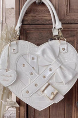 Witch Tea Break Heart Shaped Bowknot Buckle Gothic Lolita Bag 2 Colors - White - 3