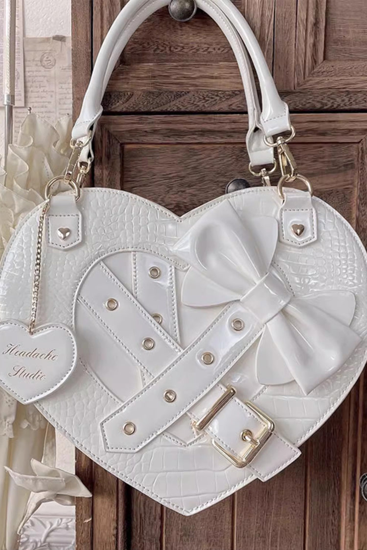 Witch Tea Break Heart Shaped Bowknot Buckle Gothic Lolita Bag 2 Colors - White - 3