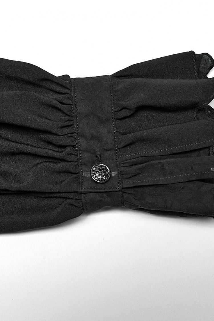 Black Stand Collar Ruffle Webbing Embellishment Mens Gothic Blouse - Product - 8