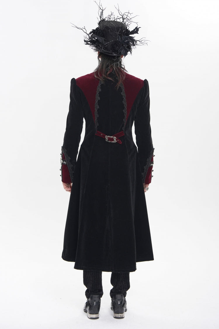 Black Stand Collar Long Sleeves Embroidered Color-Blocked Buckled Zippered Men's Gothic Palace Jacket - Product - 3