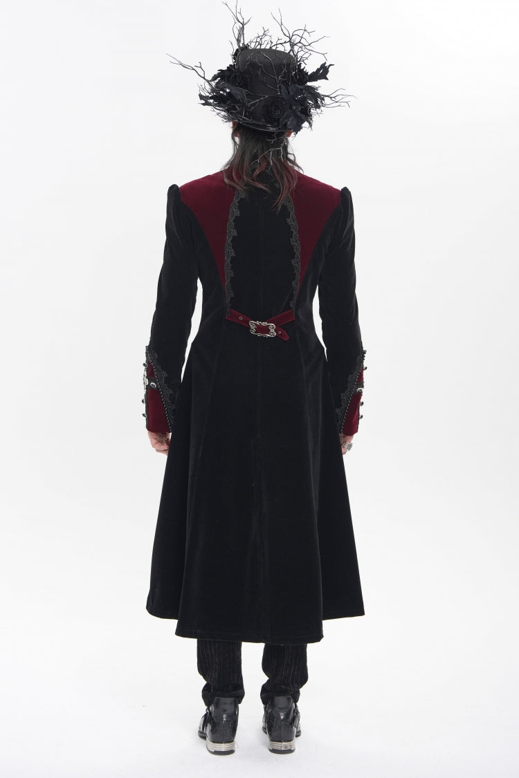 Black Stand Collar Long Sleeves Embroidered Color-Blocked Buckled Zippered Men's Gothic Palace Jacket - Product - 3