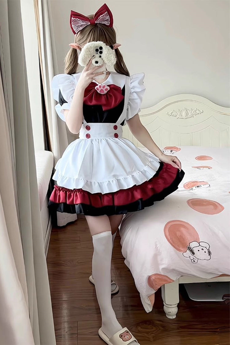 Black/Red/White [Vampire] Short Sleeves Ruffle Cat's Paw Bowknot Gothic Plus Size Lolita Dress Full Set - Product - 3
