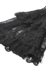 Black Trumpet Sleeves Multi-Layered Lace Velvet Embroidered Lace-Up Women's Gothic Dress - Product - 15