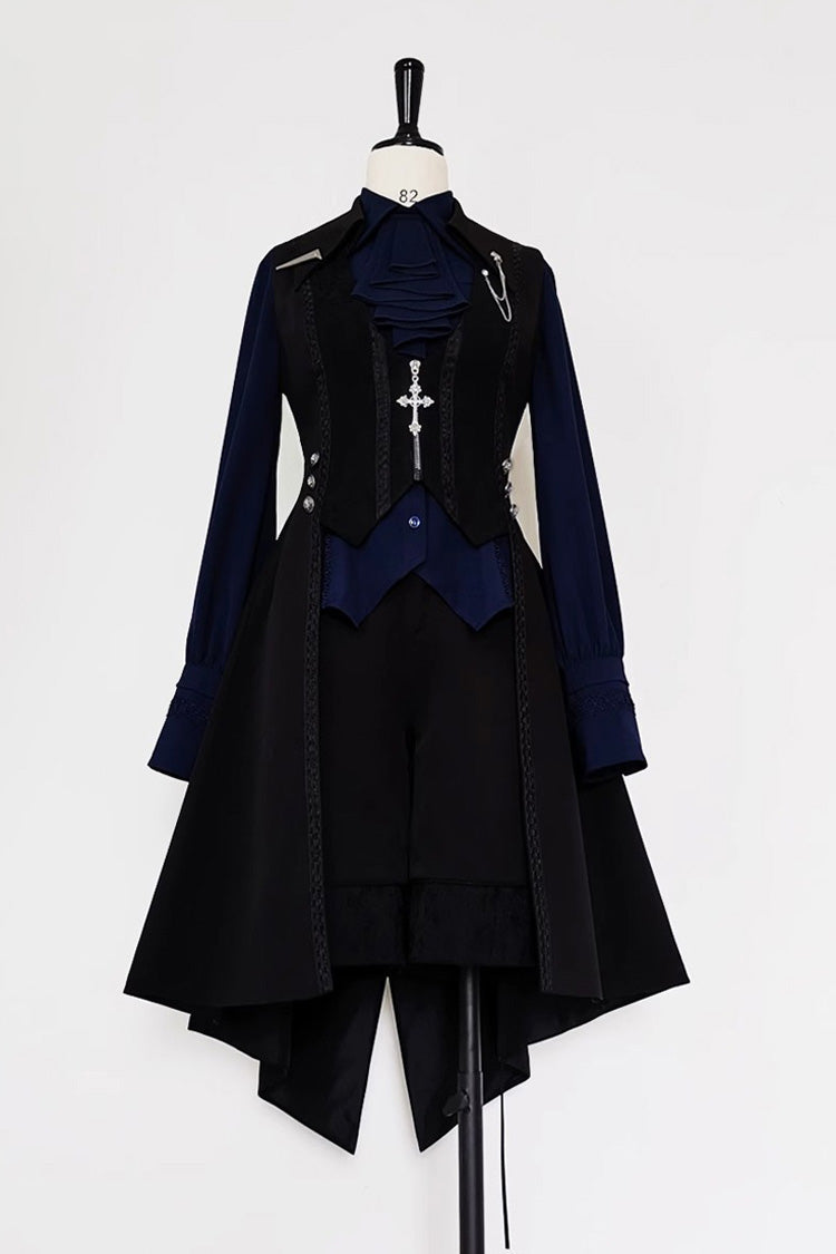 Black/Blue Vintage Medieval Little Prince Ouji Lolita Swallowtail Long Vest - Product - 1