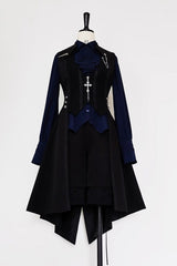 Black/Blue Vintage Medieval Little Prince Ouji Lolita Swallowtail Long Vest - Product - 1