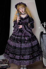 Black/Purple [Layered Blackcurrant] Short Sleeves Ruffle Bowknot Lace Sweet Lolita Dress - Product - 5