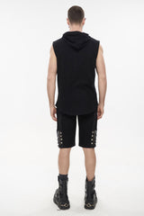 Black Knit Irregular Simple Versatile Sleeveless Hooded Men's Punk Tank Top - Product - 5