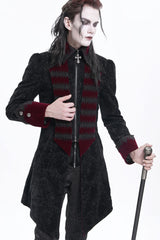 Black/Red Lapel Collar Long Sleeves Crochet  Men's Gothic Jacket - Product - 2