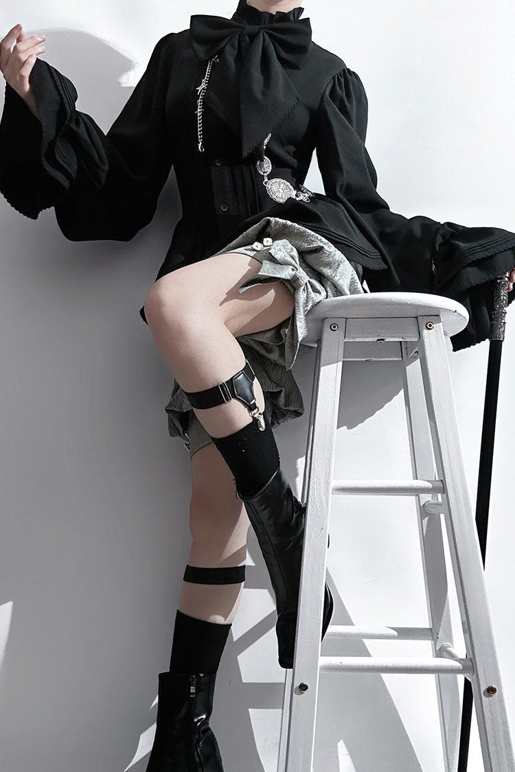Black Rabbit Hunt Long Sleeves Bowknot Vintage Prince Ouji Lolita Blouse - Black - 1