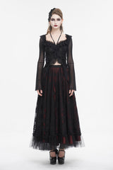 Black Lace Up Ruffled Trumpet Sleeves Mesh Women's Gothic Shirt - Product - 5