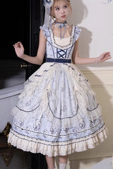 Blue [Swing Cat] Print Ruffle Bowknot Lace Sweet Elegant Lolita Jsk Dress - Product - 5