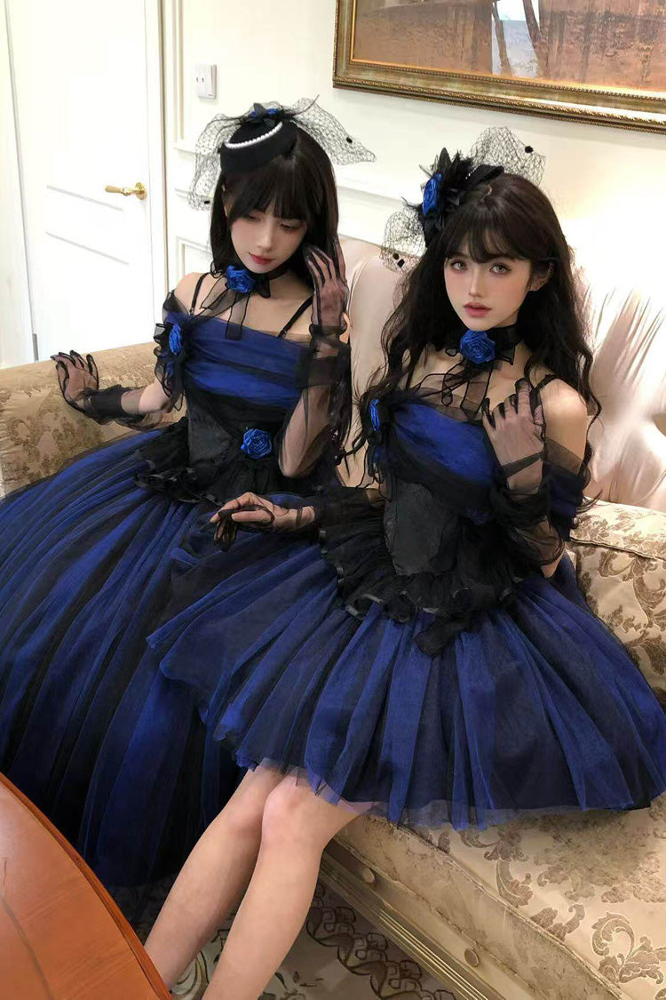 Klein Blue [Echo of Diana] Off Shoulder Ruffled Lace Gothic Lolita Dress - Product - 20