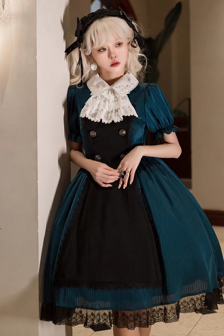 Dark Green Otherworld Deacon Detachable Apron Short Sleeves Gothic Lolita Dress - Product - 3