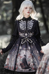 Dark Fairy Tale Print Ruffle Bowknot Gothic Lolita Jsk Dress 2 Colors - Product - 2