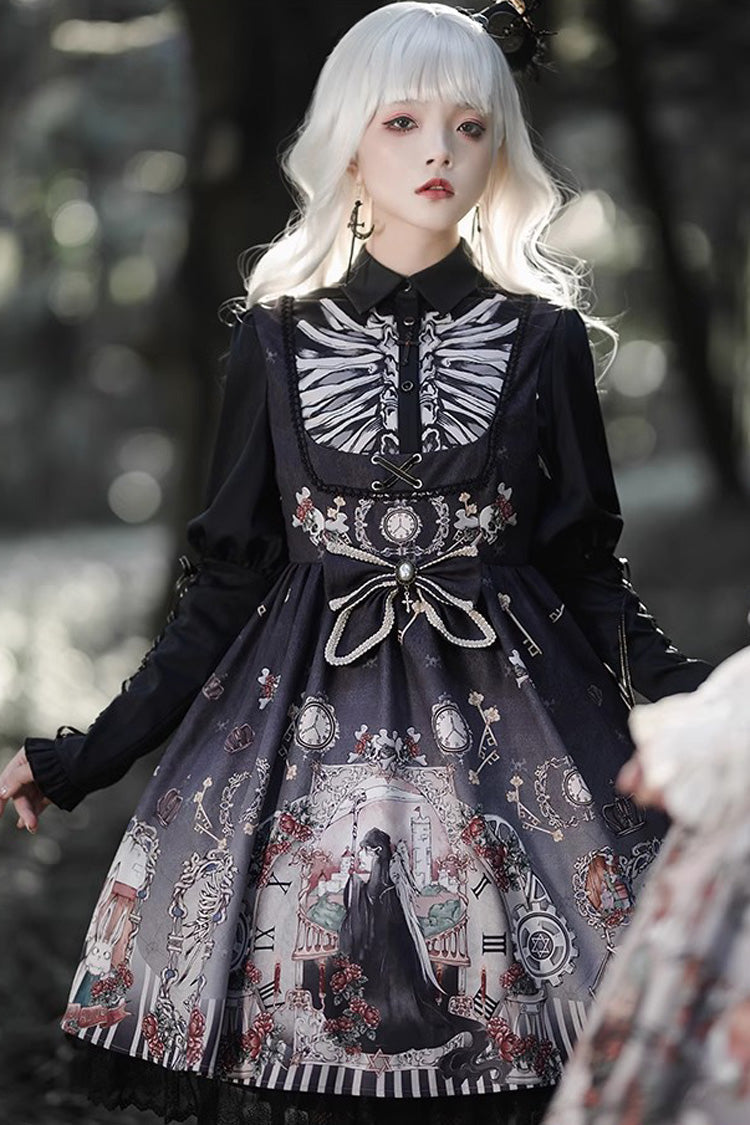 Dark Fairy Tale Print Ruffle Bowknot Gothic Lolita Jsk Dress 2 Colors - Product - 2