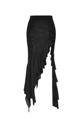 Black Women's Gothic Side Slit Ruffled Slim Fit Fishtail Skirt - Product - 3