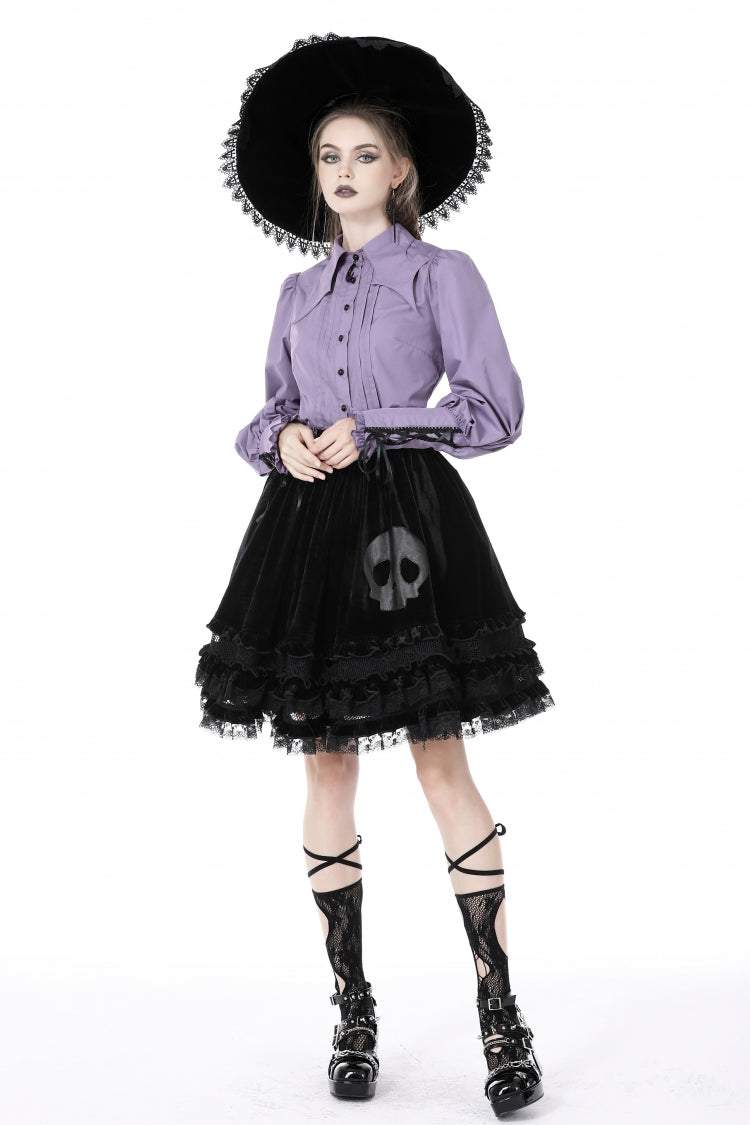 Purple Star Collar Long Puff Sleeves Women's Gothic Witch Blouse - Purple - 1