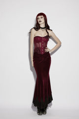 Red Embroidered Lace Lace-Up Slim Sheer Strappy Women's Gothic Corset - Product - 7