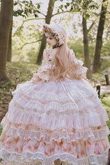 Pink [Rose Letter] Off Shoulder Triple-Layered Print Ruffle Hanayome Sweet Princess Lolita Dress - Product - 4