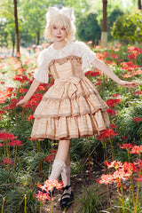 Apricot [Cloth Cat] Triple-Layered Print Ruffle Bowknot Sweet Lolita Dress - Apricot - 1