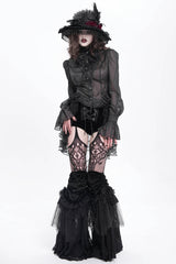 Black Stand Collar Ruffle Sheer Women's Swallow-tailed Gothic Blouse - Product - 11