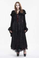 Black Flared Sleeved Fluffy Long Women's Gothic Coat With Hood - Product - 2