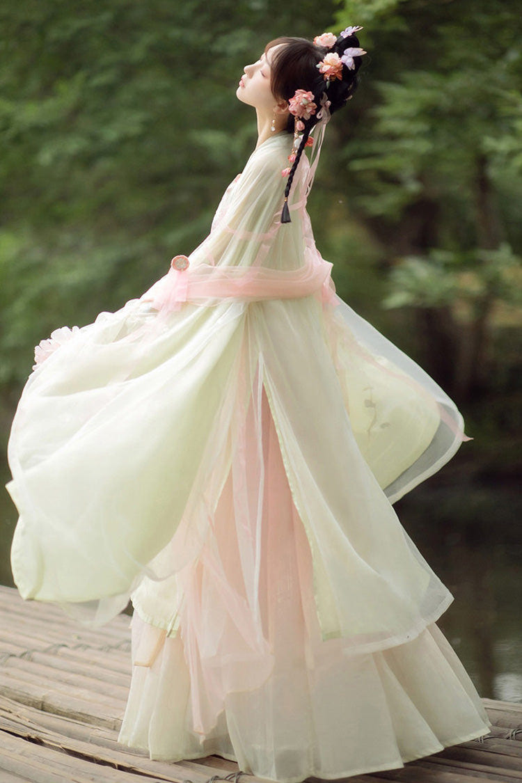 Original Chinese Han Elements Ancient Double Layer Long Sleeves Sweet Hanfu Dress Full Set - Product - 12