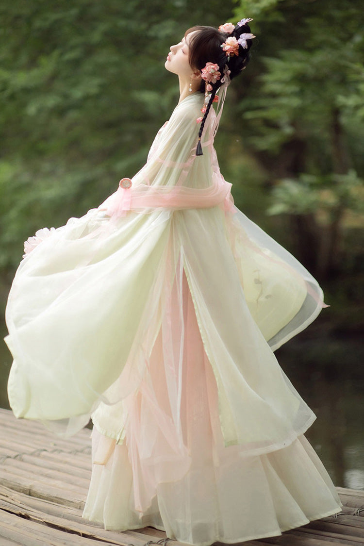 Original Chinese Han Elements Ancient Double Layer Long Sleeves Sweet Hanfu Dress Full Set - Product - 12