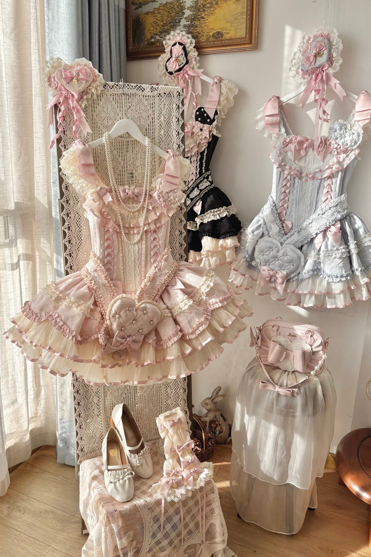 Blue Triple-Layered Ruffled Bow Lace-Up Slim Ballet Sweet Lolita Dress - Product - 22