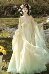 Multi-Color [Spring Banquet] High Waisted Ombre Embroidered Women's Sweet Classic Hanfu Dress Set - Multi-Color - 1