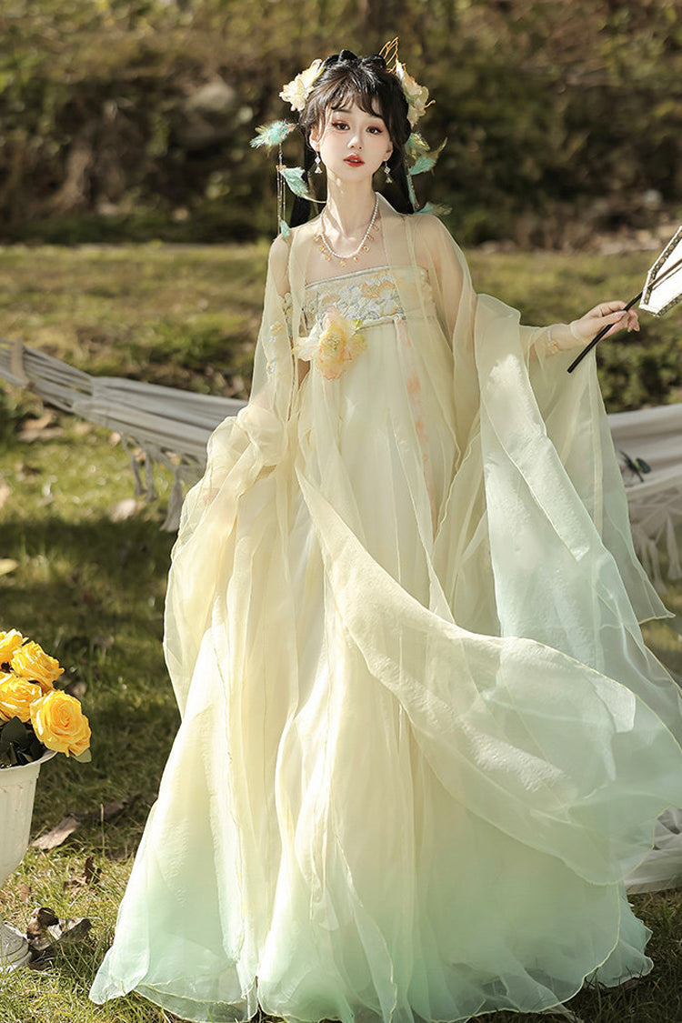 Multi-Color [Spring Banquet] High Waisted Ombre Embroidered Women's Sweet Classic Hanfu Dress Set - Multi-Color - 1